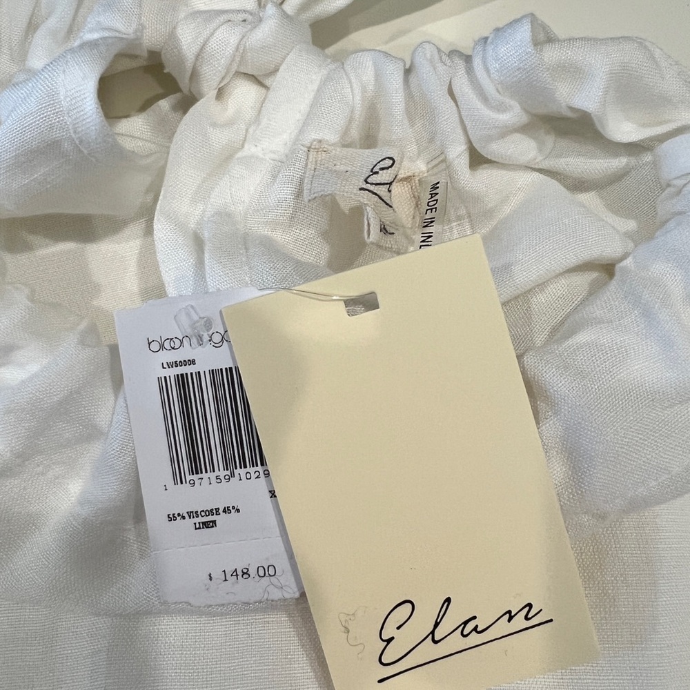Elan High Neck Tiered Halter Maxi Dress White Linen Blend Relaxed Flowy Fit NWT - Picture 15 of 15